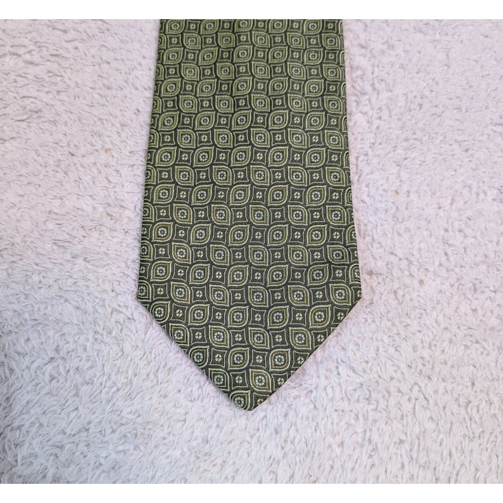 Robert‎ talbott tie green W/ Flowers 100% silk handmade usa necktie